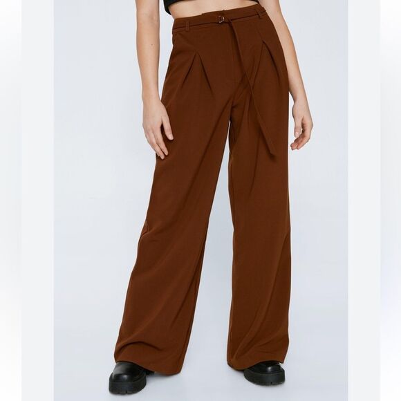 Nasty Gal Brown Wide Leg Pants with High Waist - Picture 1 of 2